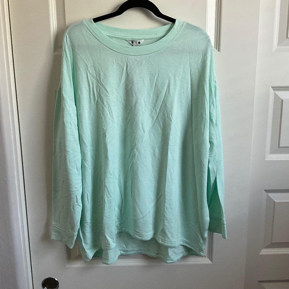 Three Dots Mint Green‎ Lightweight Fleece Lined Long Sleeve Tee - Size XL